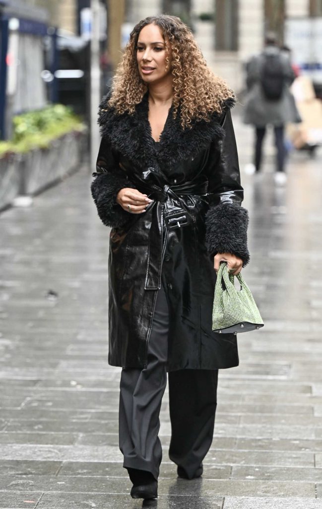 Leona Lewis in a Black Leather Coat