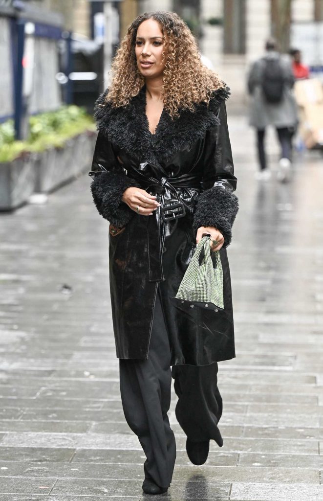 Leona Lewis in a Black Leather Coat