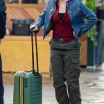 Millie Gibson in an Olive Pants Filming Doctor Who in Cliff Hill