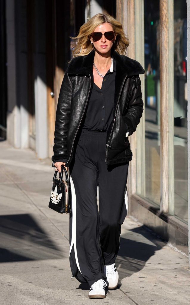Nicky Hilton in a Black Leather Jacket