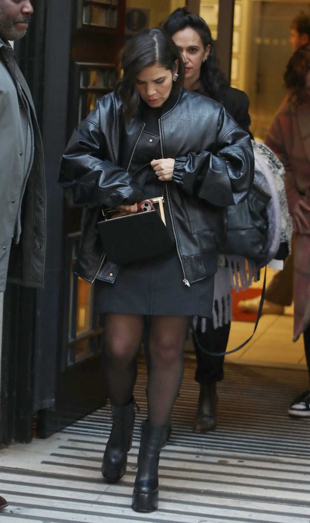 America Ferrera in a Black Leather Jacket