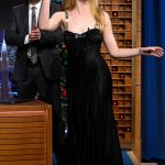 Elle Fanning in a Black Dress Attends The Tonight Show Starring Jimmy Fallon in New York