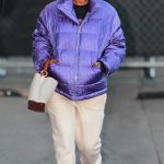 Halle Bailey in a Purple Puffer Jacket Arrives on Jimmy Kimmel Live! at the El Capitan Entertainment Centre in Hollywood