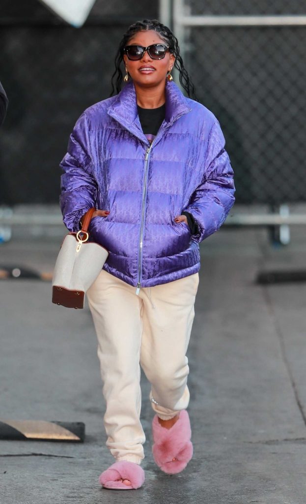 Halle Bailey in a Purple Puffer