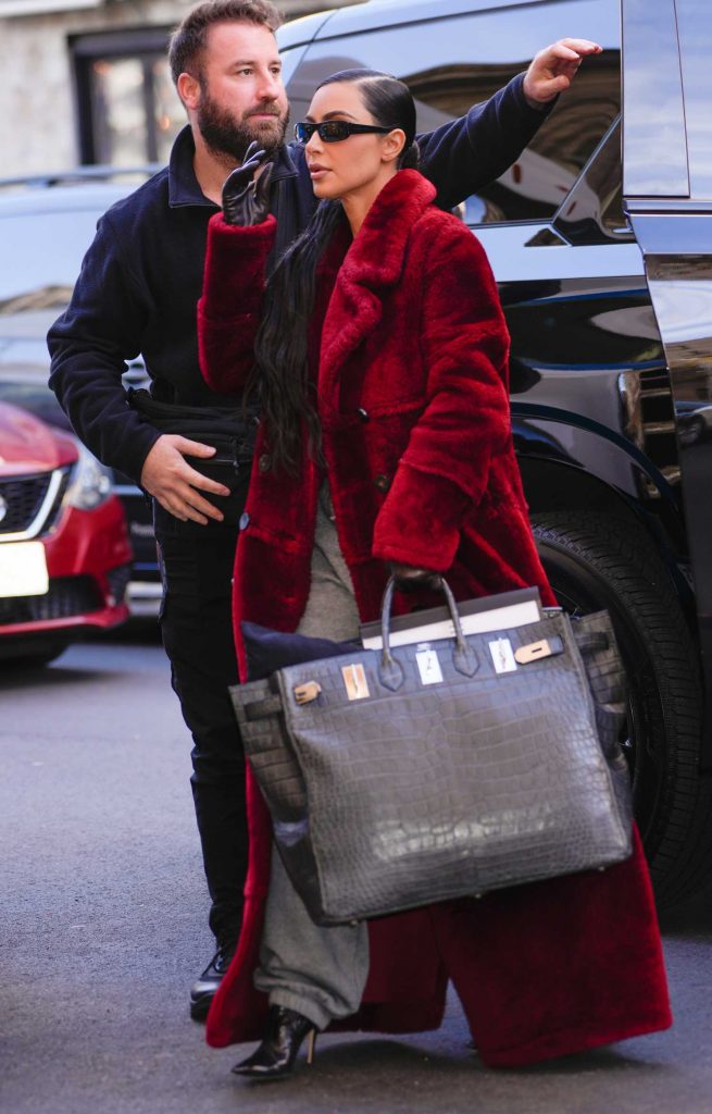 Kim Kardashian in a Red Fur Coat