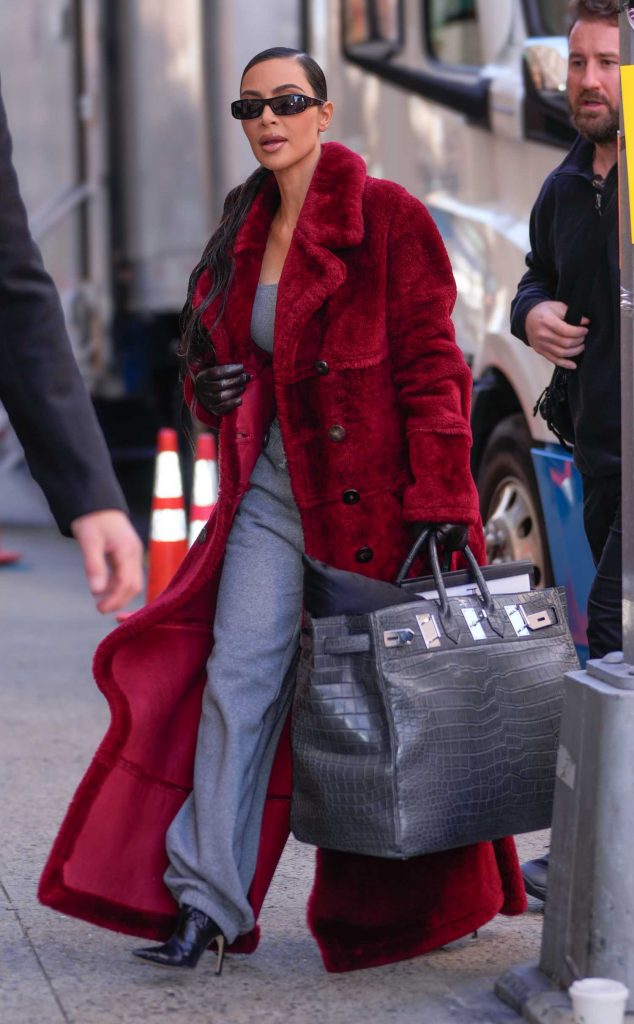 Kim Kardashian in a Red Fur Coat
