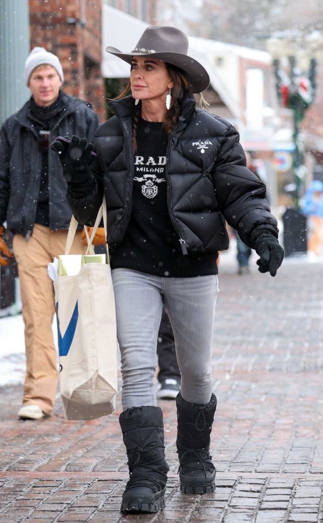 Kyle Richards in a Black Prada Jacket