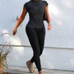 Lori Harvey in a Black Leggings Leaves After Her Pilates Session in Los Angeles