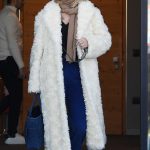 Michelle Hunziker in a White Fur Coat Was Spotted in Mountain in Madonna di Campiglio