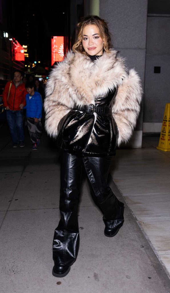 Rita Ora in a Black Leather Pants