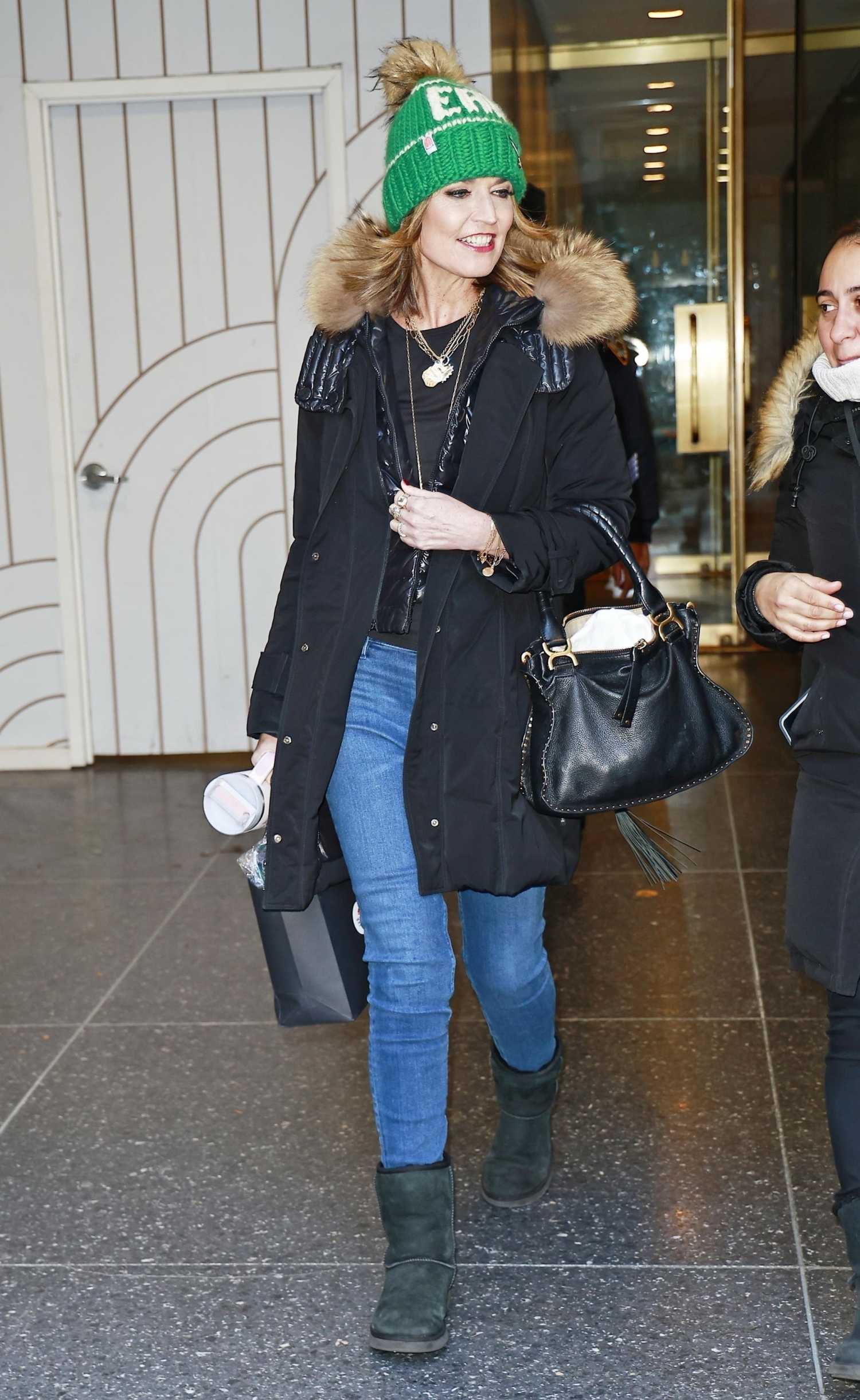 Savannah Guthrie in a Green Knit Hat Exits NBC Studios in New York City