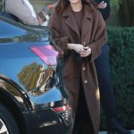 Zoey Deutch in a Brown Coat Arrives at San Vicente Bungalows in Los Angeles