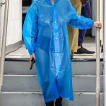 Bianca Censori in a Blue Stylish Raincoat Leaves Lunch with Kanye West at Sunset Tower in Los Angeles