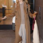 Chloe Fineman in a Caramel Coloured Coat Exits from Watch What Happens Live in New York