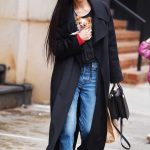 Demi Moore in a Black Coat Arrives at Her Hotel in New York City