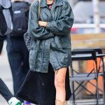 Emily Ratajkowski in a Turquoise Leather Jacket Was Seen Out in New York