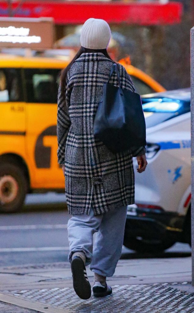 Katie Holmes in a Grey Plaid Coat