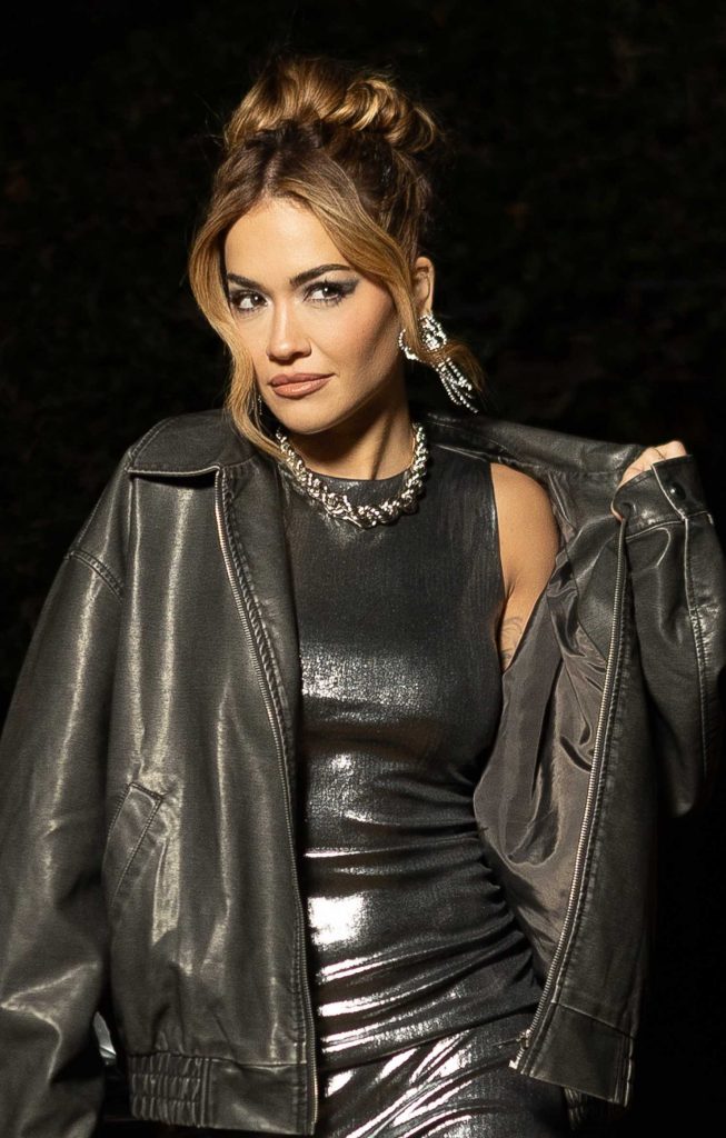 Rita Ora in a Black Leather Outfit