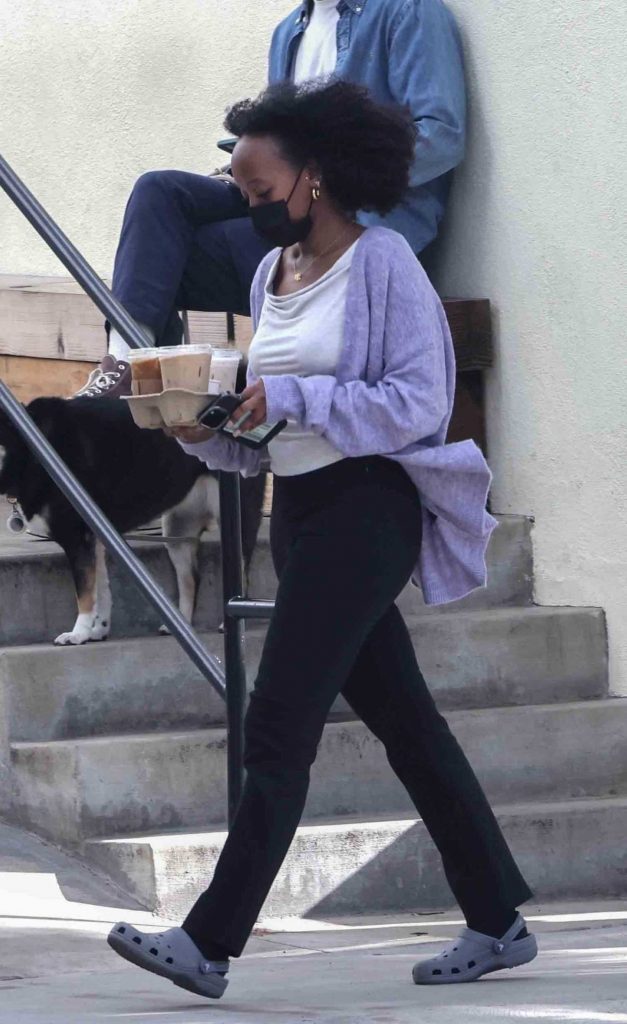 Zahara Jolie-Pitt in a Purple Cardigan