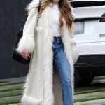 Allison Holker in a White Coat Leaves a Friend House in Los Angeles