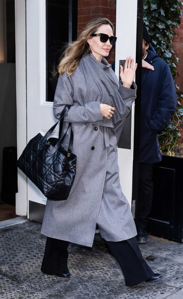 Angelina Jolie in a Grey Coat