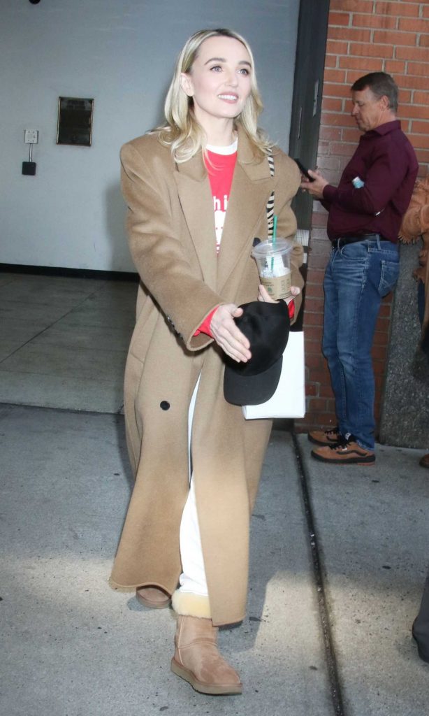 Chloe Fineman in a Caramel Coloured Coat