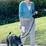 Kristen Stewart in a Grey Sweatpants Walks Her Dog Cole in Los Angeles