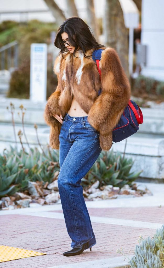 Kylie Jenner in a Tan Fur Coat