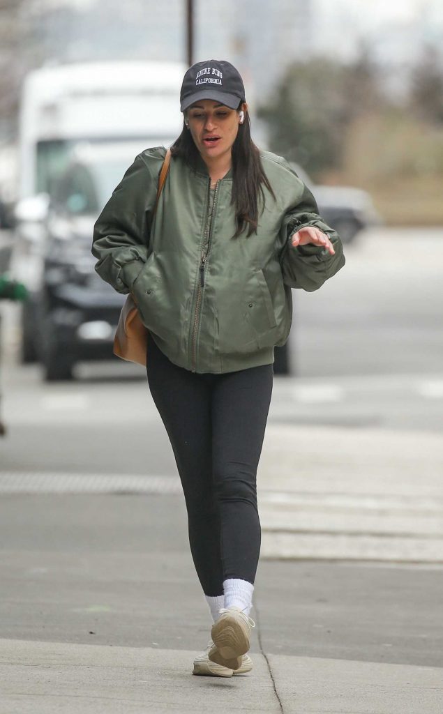 Lea Michele in an Olive Bomber Jacket