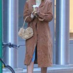 Tayshia Adams in a Light Brown Leather Trench Coat Was Seen Out in New York
