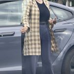 Alia Shawkat in a Plaid Trench Coat Goes Shopping at a Market in Los Angeles
