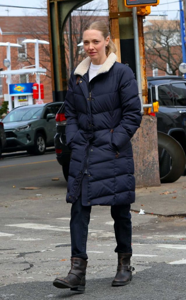 Amanda Seyfried in a Blue Puffer Coat