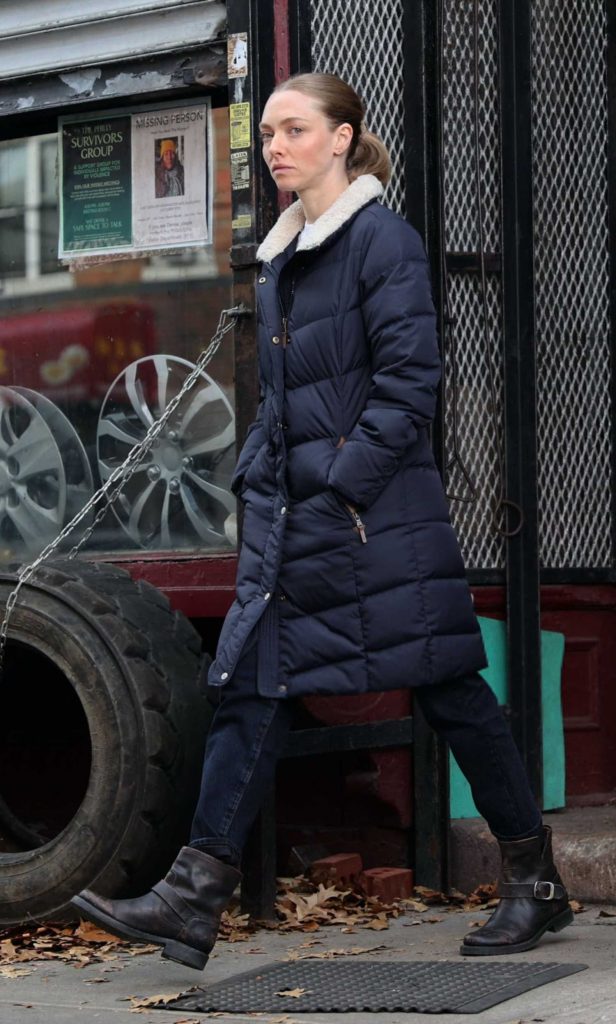 Amanda Seyfried in a Blue Puffer Coat