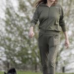 Anna Friel in an Olive Sweatsuit Walks Her Dog at Windsor Castle in Windsor
