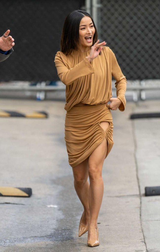 Anna Sawai in a Caramel Coloured Dress