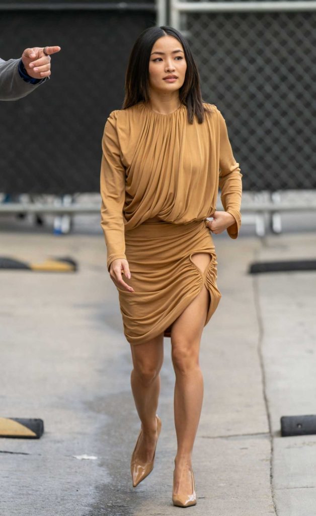 Anna Sawai in a Caramel Coloured Dress