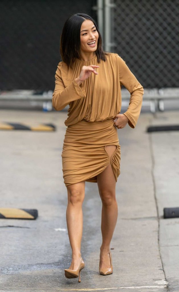 Anna Sawai in a Caramel Coloured Dress