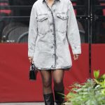 Ashley Roberts in a Denim Shirt Dress Leaves the Heart Radio in London