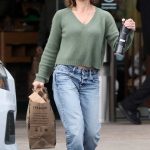 Jillian Michaels in an Olive Jumper Leaves Upmarket Grocery Store Erewhon in Los Angeles