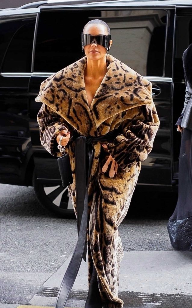 Kim Kardashian in an Animal Print Fur Coat