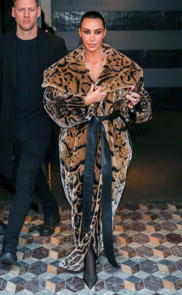 Kim Kardashian in an Animal Print Fur Coat