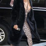 Melanie Brown in a Black Fur Coat Arrives at The Drew Barrymore Show in New York
