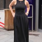 Myleene Klass in a Black Dress Arrives at the Smooth Radio in London