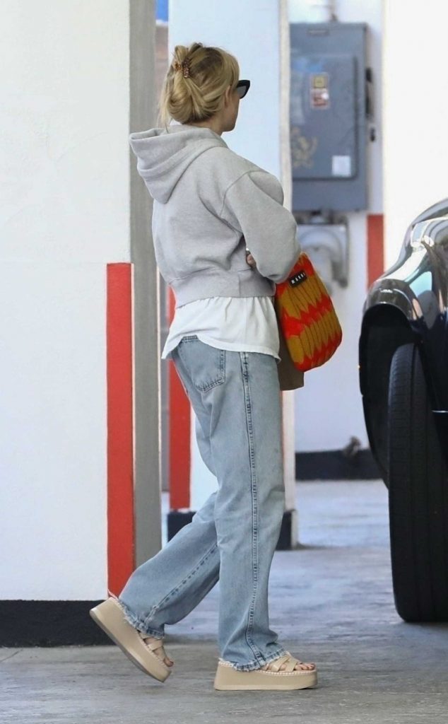 Emma Roberts in a Grey Hoodie