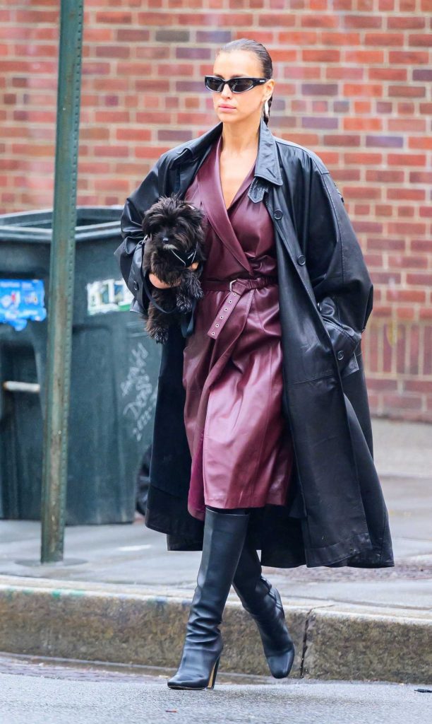 Irina Shayk in a Black Leather Coat