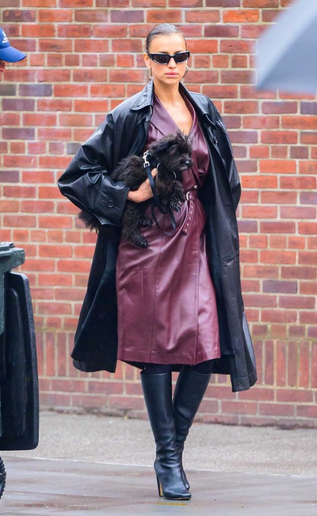 Irina Shayk in a Black Leather Coat