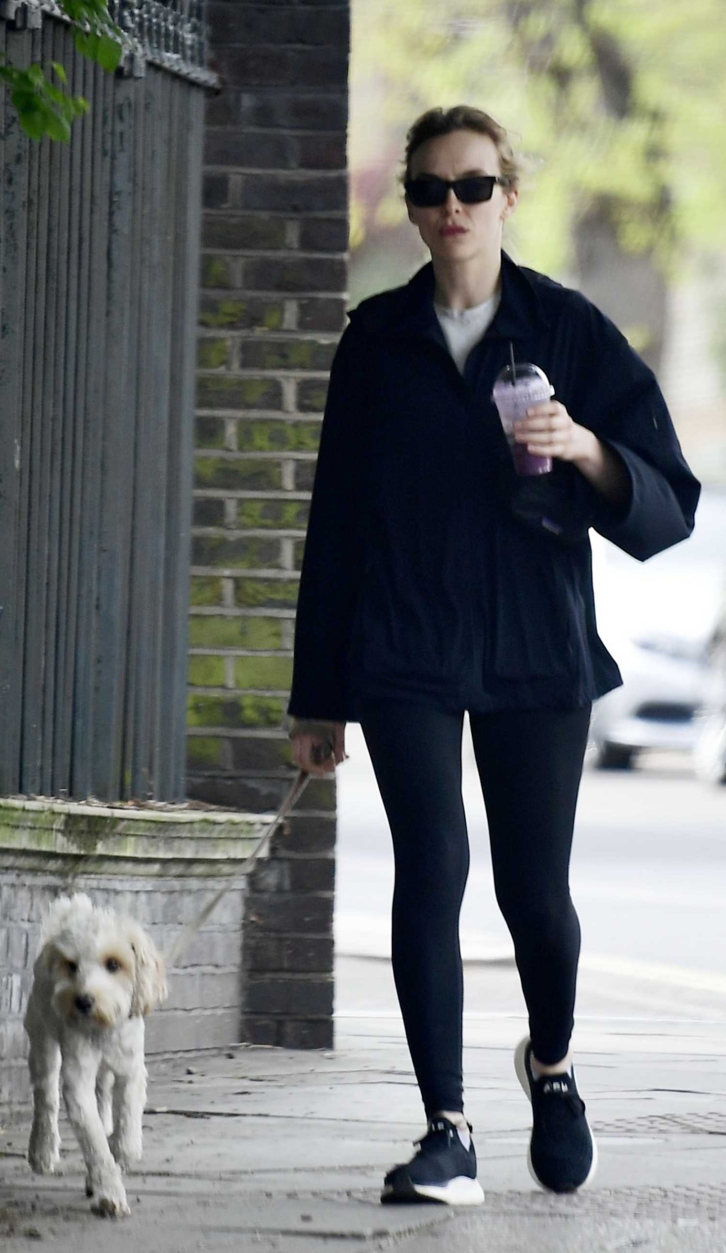 Jodie Comer In A Black Sneakers Walks Her Beloved Pet Dog In North 