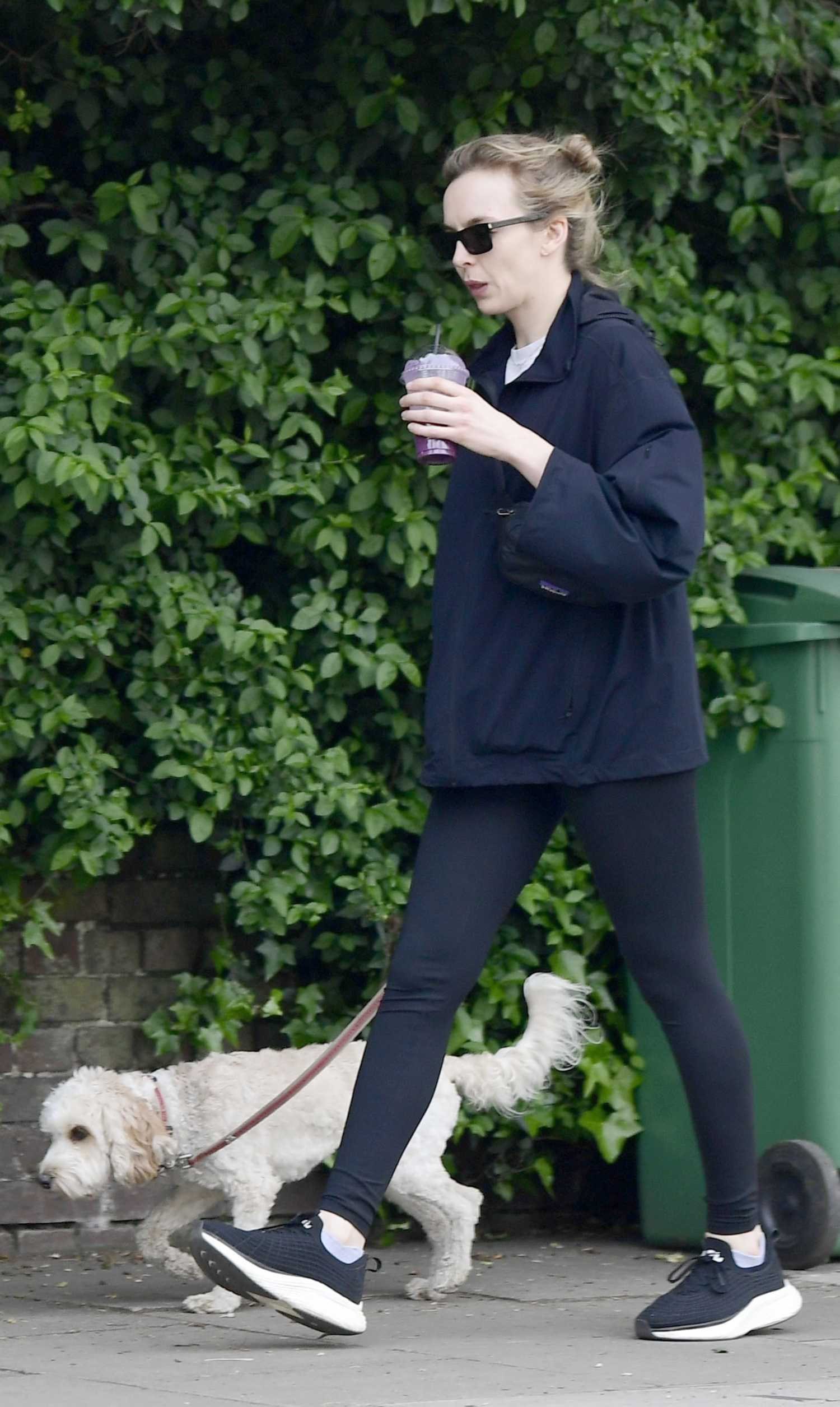 Jodie Comer In A Black Sneakers Walks Her Beloved Pet Dog In North 