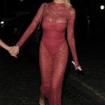 Kate Cassidy in a Red See-Through Dress Leaves the Chiltern Firehouse in London