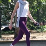Kimberly Stewart in a Purple Leggings Was Seen Out in Beverly Hills
